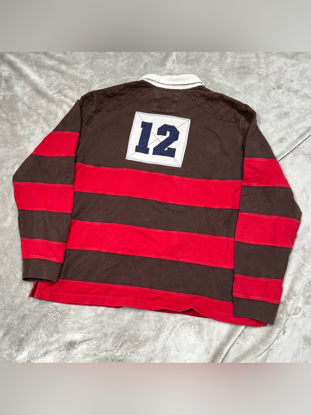 Y2K LL Bean #12 Rugby Polo Mens L Brown/Red Striped Preppy L/S Shirt Vintage